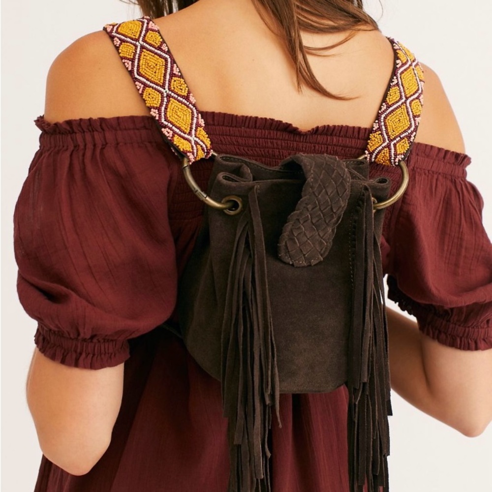 FREE PEOPLE - Lily Mini Suede Beaded Backpack
